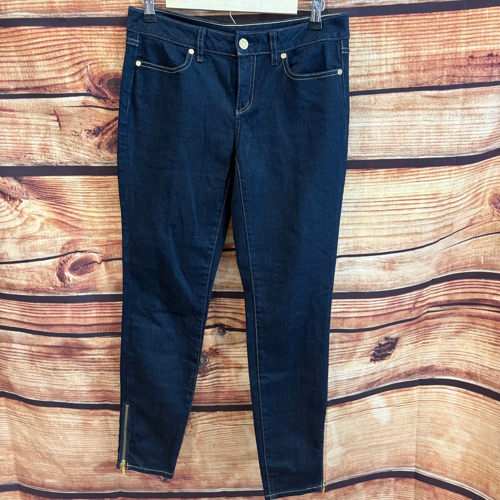 Tory Burch Womens Dark Blue Cropped Slim Jen Ankle Zip Accent Jeans Size 28